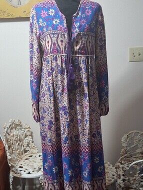 Boho Maxi Dress with Purple & Blue Floral Print